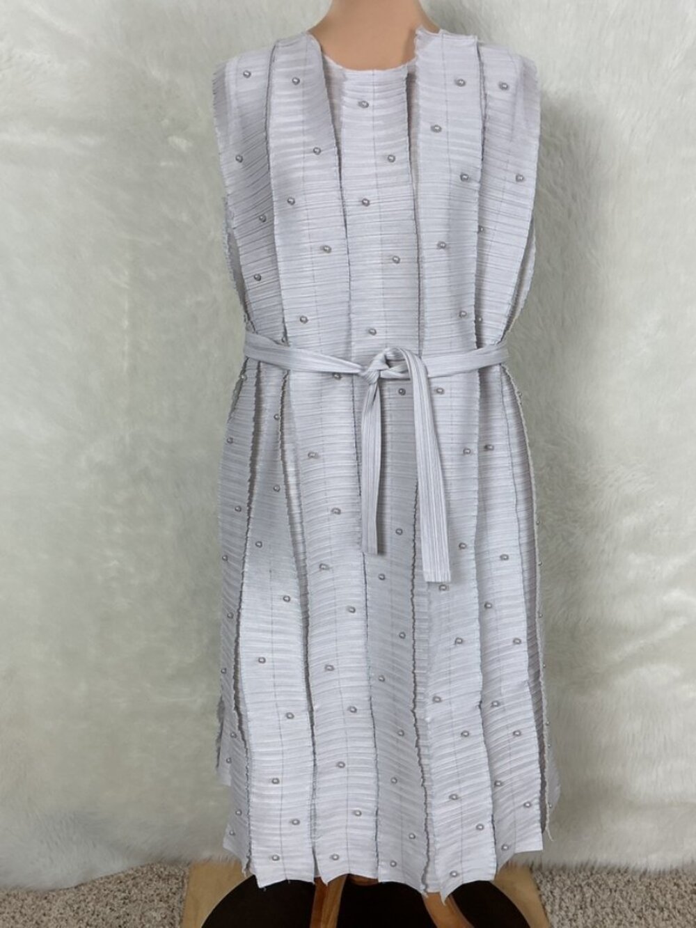 Beulahstyle Light Grey Pleated Pearl Belted Midi Evening Dress PM3009 All OS